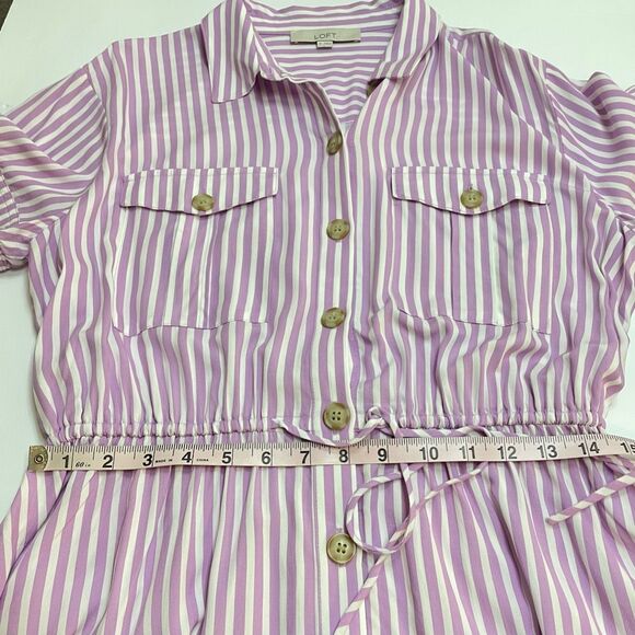 Loft Striped Mini Pocket Shirtdress Purple Size Medium - Picture 8 of 12